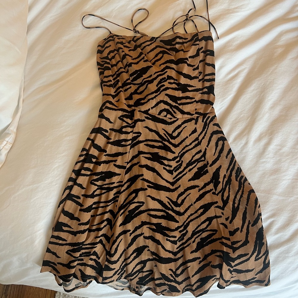 Reformation tiger print mini dress with spaghetti straps
